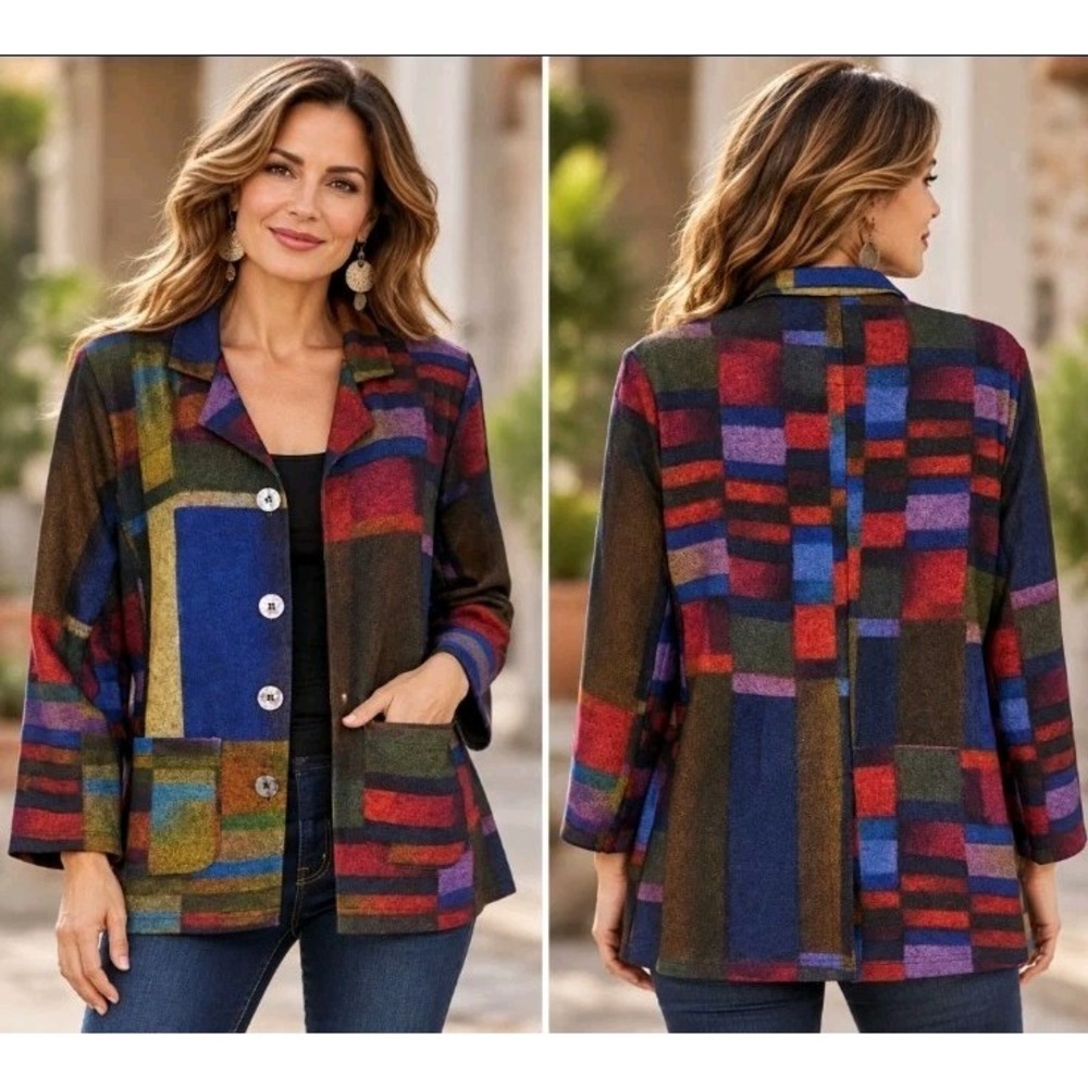 Parsley & Sage Womens M Jacket Blazer Coat Top Art to Wear Boho Button Down